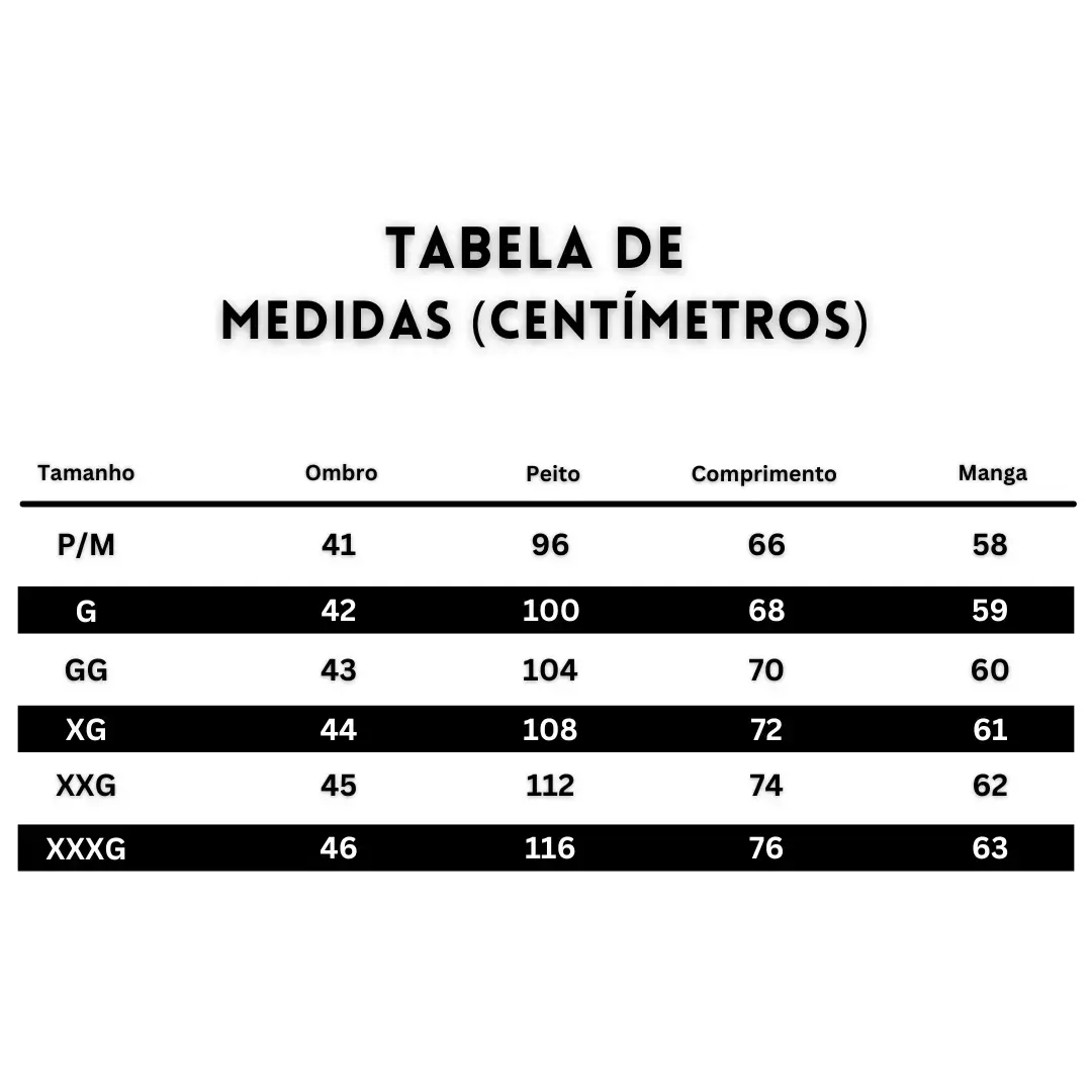 TABELA DE MEDIDAS VIRTUS STORE